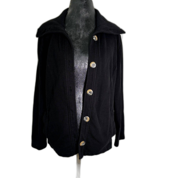 Karen Scott Sport XL Black Cardigan Button Textured Knit Cotton Blend Classic - Picture 1 of 7